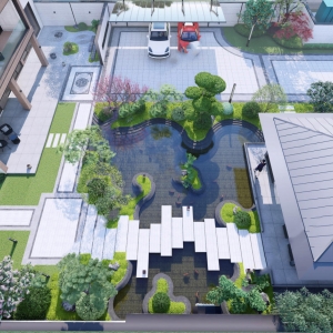 新中式風格庭院花園設計效果圖